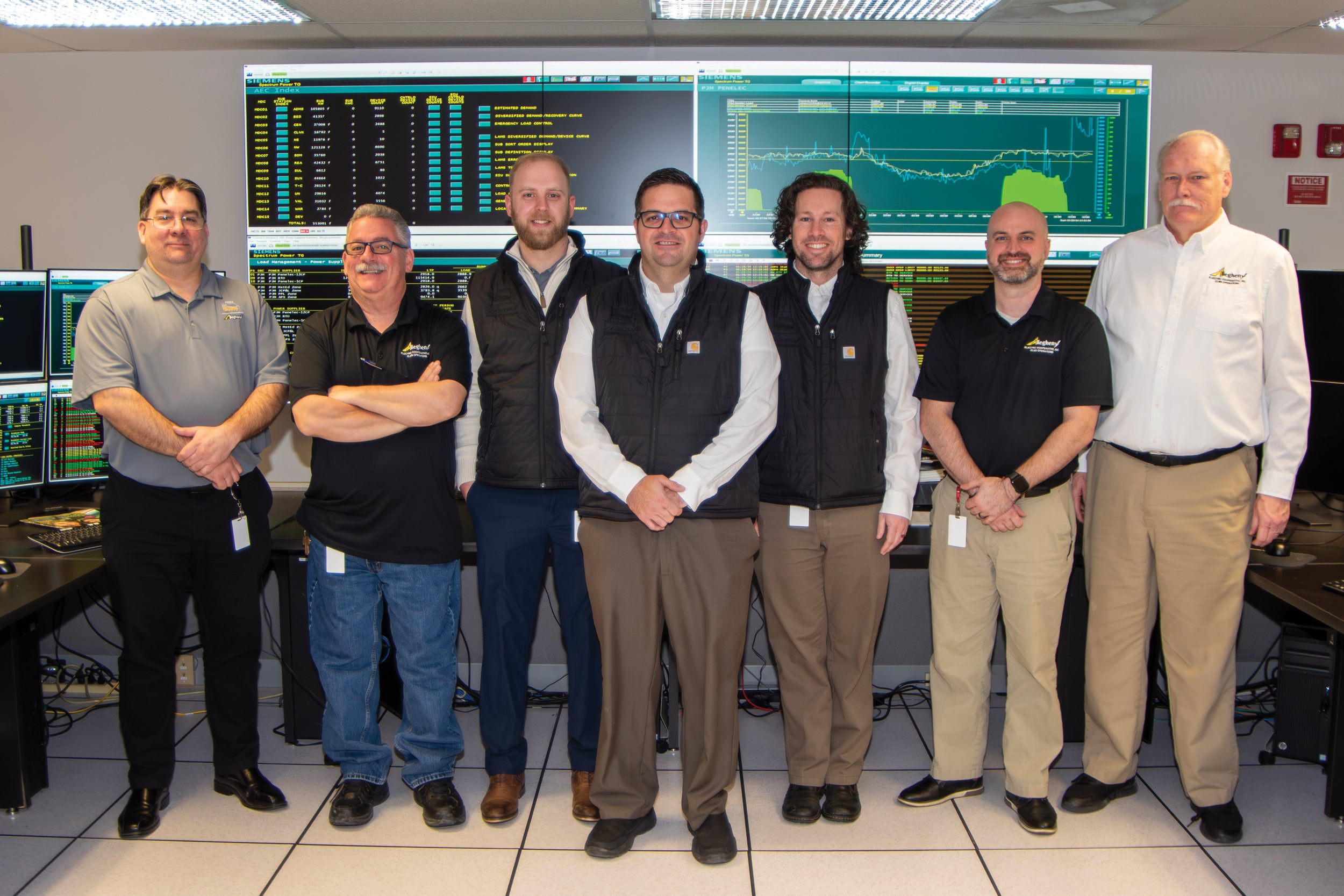 Members of the CLMS team are, from left: Steve Oyler, information analyst; Matt Shaud, technician; Brian Candage, information analyst; Brian Smith, manager; Jeremy Kelley, supervisory control & data acquisition and database administrator; and Operators Joe Andrews and Tim Cope.